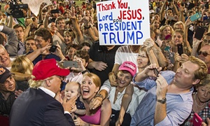 Presidential candidate Donald Trump greets supporters after his rally at Ladd-Peebles stadium in Mobile on Friday.